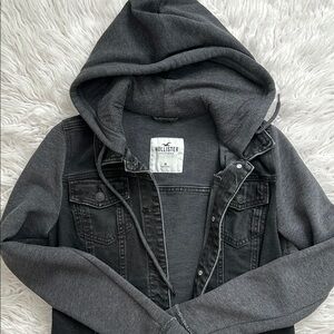 Hollister Black and Gray Hooded Jacket
